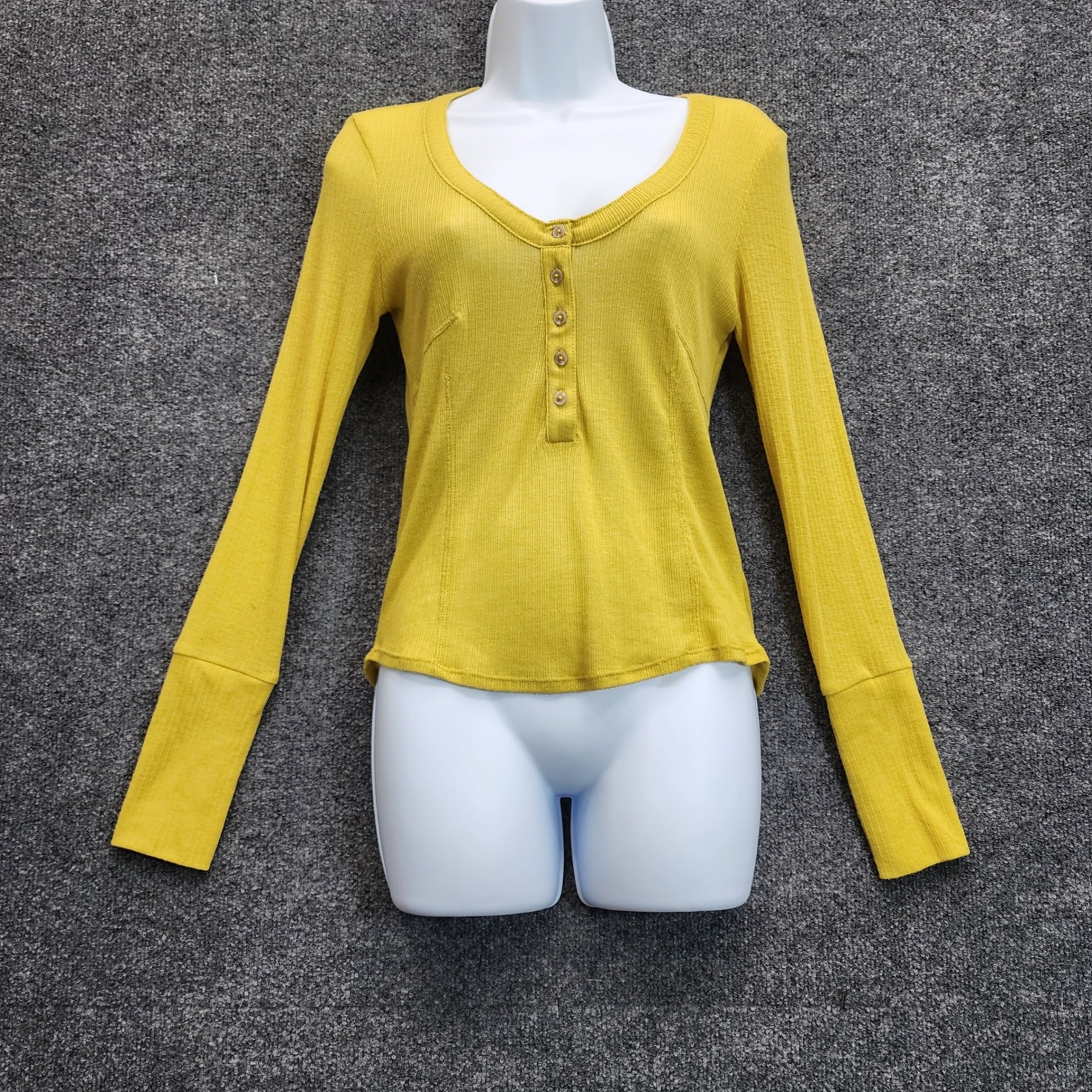 Pilcro Women's Ribbed Henley Gorpcore Long Sleeve Knit Layering Top Size S